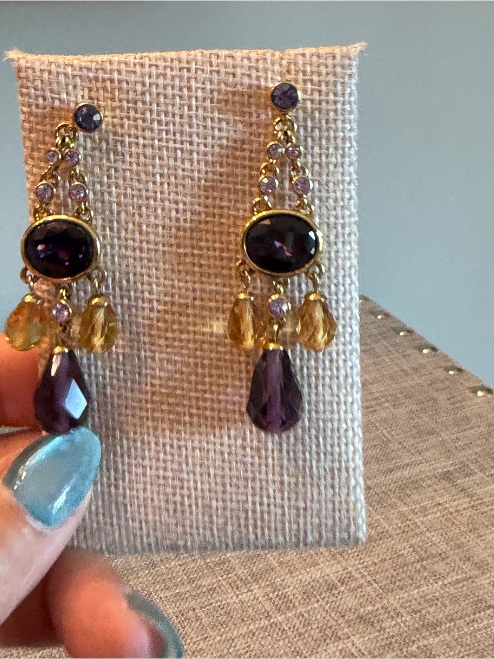 Carolee Gold-Tone Purple and Amber Drop Earrings - Women Jewelry
